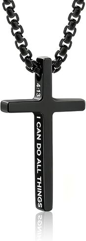 Cross Necklace for Boys Men,Stainless Steel Bible Verse Cross Pendant Necklace,Christian Religious Baptism Birthday Valentines Day Gifts for Teen Boys Men，Chain 18-24 Inch in Saudi Arabia