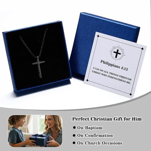 Cross Necklace for Boys Men,Stainless Steel Bible Verse Cross Pendant Necklace,Christian Religious Baptism Birthday Valentines Day Gifts for Teen Boys Men，Chain 18-24 Inch in Saudi Arabia