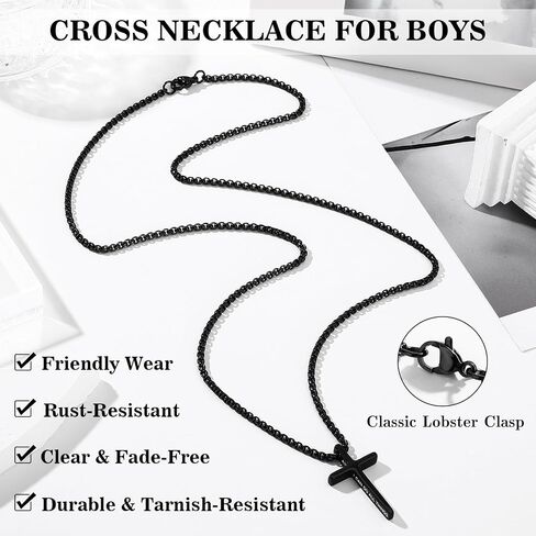 Cross Necklace for Boys Men,Stainless Steel Bible Verse Cross Pendant Necklace,Christian Religious Baptism Birthday Valentines Day Gifts for Teen Boys Men，Chain 18-24 Inch in Saudi Arabia