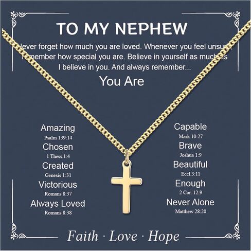 Small Cross Necklace for Boys Baptism Christmas Confirmation Valentines Easter Birthday Gifts to Teens Son Grandson Nephew in Saudi Arabia