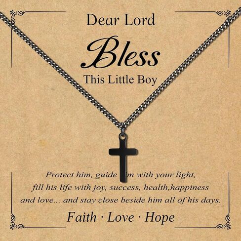Small Cross Necklace for Boys Baptism Christmas Confirmation Valentines Easter Birthday Gifts to Teens Son Grandson Nephew in Saudi Arabia