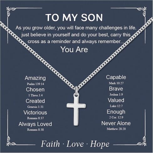 Small Cross Necklace for Boys Baptism Christmas Confirmation Valentines Easter Birthday Gifts to Teens Son Grandson Nephew in Saudi Arabia