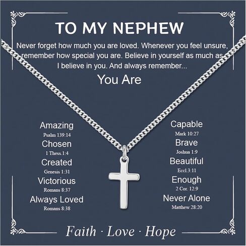 Small Cross Necklace for Boys Baptism Christmas Confirmation Valentines Easter Birthday Gifts to Teens Son Grandson Nephew in Saudi Arabia