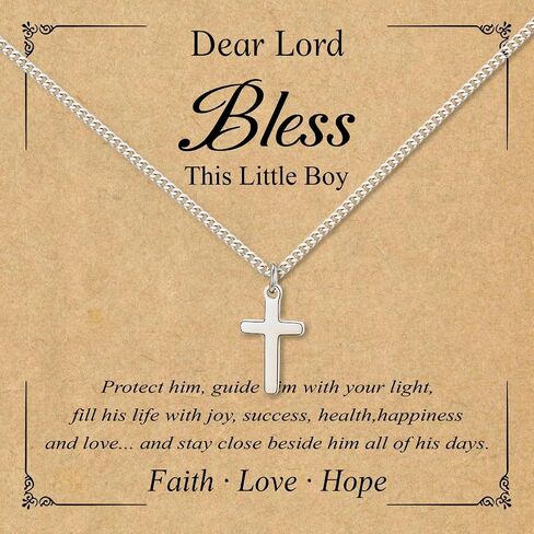Small Cross Necklace for Boys Baptism Christmas Confirmation Valentines Easter Birthday Gifts to Teens Son Grandson Nephew in Saudi Arabia