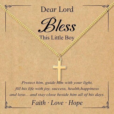 Small Cross Necklace for Boys Baptism Christmas Confirmation Valentines Easter Birthday Gifts to Teens Son Grandson Nephew in Saudi Arabia