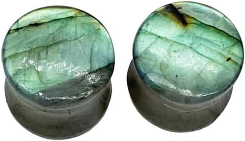 Natural Labradorite Gemstone Double Flared Ear Plugs | Handcrafted Stone Tunnels for Stretched Ears | Healing Crystal Body Piercing Jewelry | Unique Handmade Gemstone Plugs in Saudi Arabia