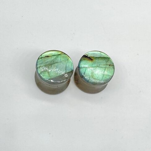 Natural Labradorite Gemstone Double Flared Ear Plugs | Handcrafted Stone Tunnels for Stretched Ears | Healing Crystal Body Piercing Jewelry | Unique Handmade Gemstone Plugs in Saudi Arabia