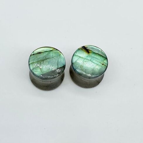 Natural Labradorite Gemstone Double Flared Ear Plugs | Handcrafted Stone Tunnels for Stretched Ears | Healing Crystal Body Piercing Jewelry | Unique Handmade Gemstone Plugs in Saudi Arabia