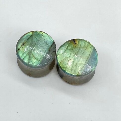 Natural Labradorite Gemstone Double Flared Ear Plugs | Handcrafted Stone Tunnels for Stretched Ears | Healing Crystal Body Piercing Jewelry | Unique Handmade Gemstone Plugs in Saudi Arabia