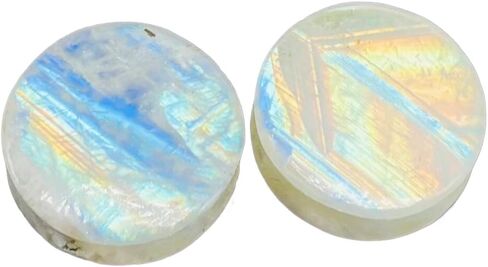 Natural Rainbow Moonstone Double Flared Ear Plugs | Handmade Gemstone Body Piercing Jewelry | Healing Crystal Stone Ear Gauges | Unisex Organic Ear Stretchers Plugs in Saudi Arabia
