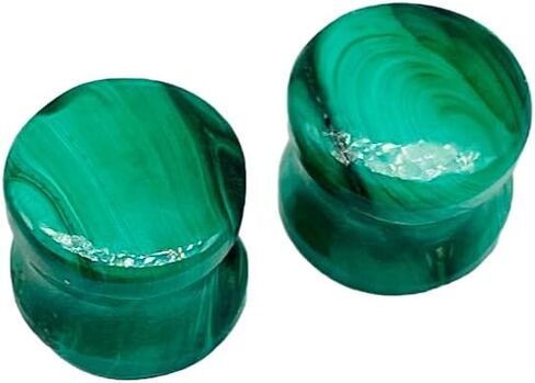 Green Malachite Stone Double Flared Ear Plugs | Handmade Stone Gauges | Body Piercing Jewelry for Stretched Ears | Pair in Saudi Arabia