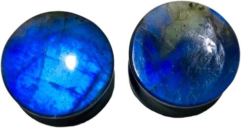 Natural Labradorite Gemstone Double Flared Ear Plugs | Handmade Stone Gauges | Body Piercing Jewelry | Stretchers for Ears | Organic Healing Crystal Plugs | Unique Gift for Him & Her in Saudi Arabia