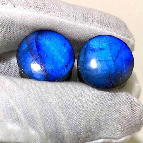 Natural Labradorite Gemstone Double Flared Ear Plugs | Handmade Stone Gauges | Body Piercing Jewelry | Stretchers for Ears | Organic Healing Crystal Plugs | Unique Gift for Him & Her in Saudi Arabia