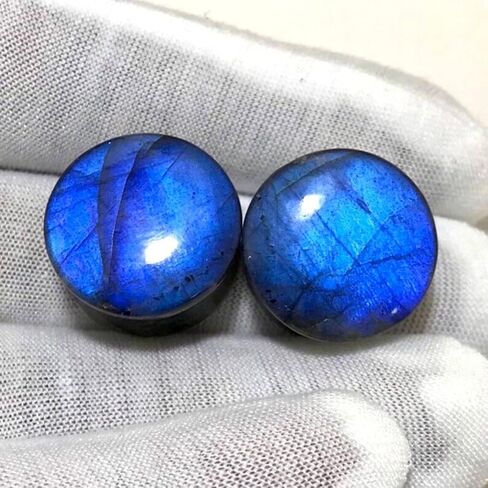 Natural Labradorite Gemstone Double Flared Ear Plugs | Handmade Stone Gauges | Body Piercing Jewelry | Stretchers for Ears | Organic Healing Crystal Plugs | Unique Gift for Him & Her in Saudi Arabia