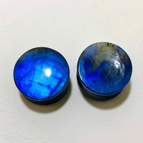 Natural Labradorite Gemstone Double Flared Ear Plugs | Handmade Stone Gauges | Body Piercing Jewelry | Stretchers for Ears | Organic Healing Crystal Plugs | Unique Gift for Him & Her in Saudi Arabia