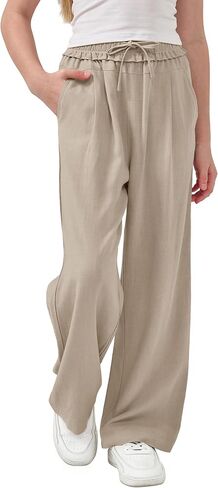 Rolanko Girls Wide Leg Linen Pants Breathable Flowy Palazzo Trousers for School Beach Daily Wear 9-15 Years in Kuwait