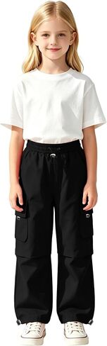 AOWKULAE Girls Cargo Pants Elastic Waist Drawstring Parachute Pants with Pockets Kids 5-14 Years in Kuwait