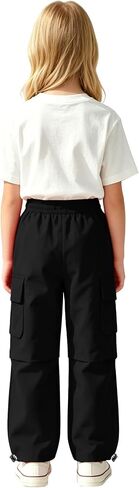 AOWKULAE Girls Cargo Pants Elastic Waist Drawstring Parachute Pants with Pockets Kids 5-14 Years in Kuwait