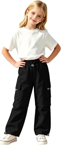 AOWKULAE Girls Cargo Pants Elastic Waist Drawstring Parachute Pants with Pockets Kids 5-14 Years in Kuwait