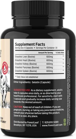 ForestLeaf Beef Organ Supplement - Grass Fed & Pasture Raised - Total Body Wellness & Performance, Organ Complex with 3000mg of Desiccated Beef Liver, Heart, Kidney, Pancreas, Spleen (180 Capsules) in Saudi Arabia