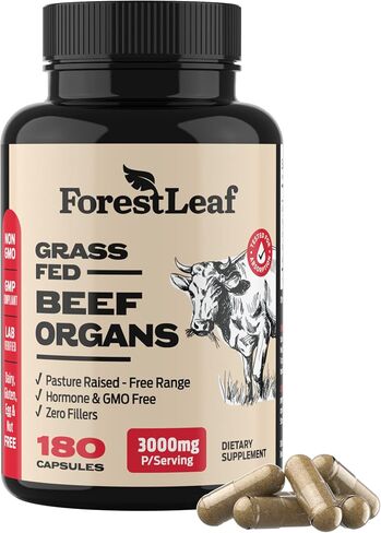 ForestLeaf Beef Organ Supplement - Grass Fed & Pasture Raised - Total Body Wellness & Performance, Organ Complex with 3000mg of Desiccated Beef Liver, Heart, Kidney, Pancreas, Spleen (180 Capsules) in Saudi Arabia