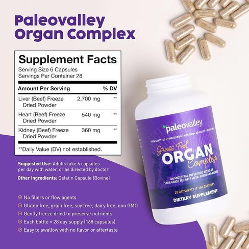 Paleovalley Grass Fed Beef Organ Complex - Freeze-Dried Beef Liver, Heart, and Kidney Blend, 1 Bottle in Saudi Arabia