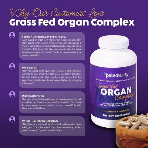 Paleovalley Grass Fed Beef Organ Complex - Freeze-Dried Beef Liver, Heart, and Kidney Blend, 1 Bottle in Saudi Arabia