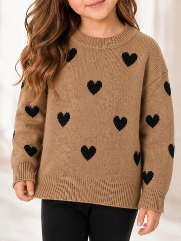 Girls Heart Sweater Fall Winter Top Cute Long Sleeve Knit Pullover Crewneck in Saudi Arabia