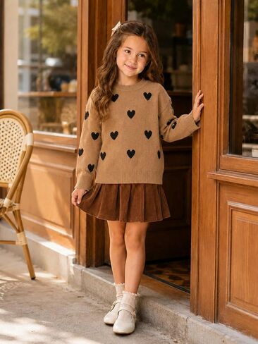 Girls Heart Sweater Fall Winter Top Cute Long Sleeve Knit Pullover Crewneck in Saudi Arabia