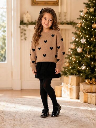 Girls Heart Sweater Fall Winter Top Cute Long Sleeve Knit Pullover Crewneck in Saudi Arabia