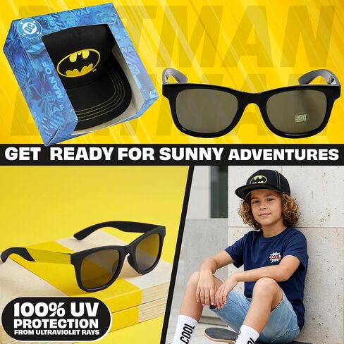 Batman | Avengers | TMNT Kids Baseball Cap & Sunglasses with UV Protection, Adjustable Sun Hat, Gifts for Boys 6–14 in Saudi Arabia