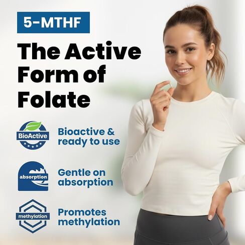 Vocks L Methylfolate 15mg | 5-MTHF + Methyl B12 | High Potency Methylfolate Supplement | Active Methylated Folate Vitamin B9 | MTHFR Supplement| Folate Supplement for Women & Men | 90 Capsules in Saudi Arabia