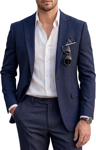 WULFUL Men's Slim Fit 2 Piece Suit, One Button Solid Blazer Business Party Jacket Pants Set in Kuwait