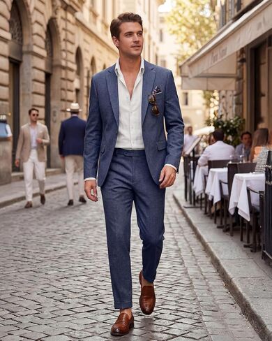 WULFUL Men's Slim Fit 2 Piece Suit, One Button Solid Blazer Business Party Jacket Pants Set in Kuwait