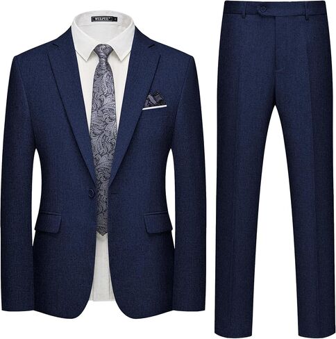 WULFUL Men's Slim Fit 2 Piece Suit, One Button Solid Blazer Business Party Jacket Pants Set in Kuwait
