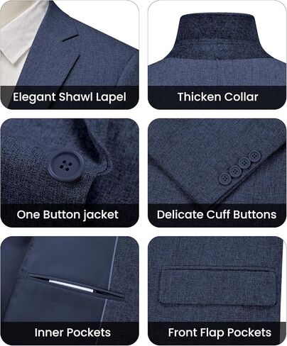 WULFUL Men's Slim Fit 2 Piece Suit, One Button Solid Blazer Business Party Jacket Pants Set in Kuwait