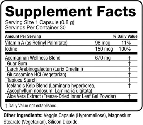 Advanced Acemannan Aloe Vera Capsules – 670mg Proprietary Blend for Immune & Digestive Support - High-Potency, Cold-Extracted Acemannan – 30 Servings in Kuwait