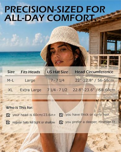 Zylioo XL Straw Bucket Hats,Large Summer Travel Hats,S M Shapeable Wide Brim UPF 50 Beach Sun Hats Packable in Kuwait