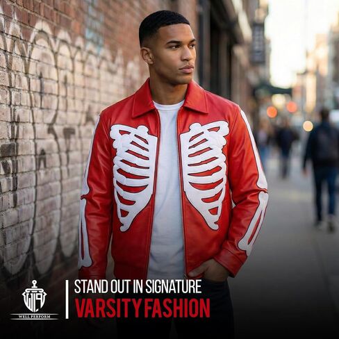 Varsity Jacket Men with Embroidered Patch Work, Wool Body & Cowhide Leather Sleeves in Kuwait
