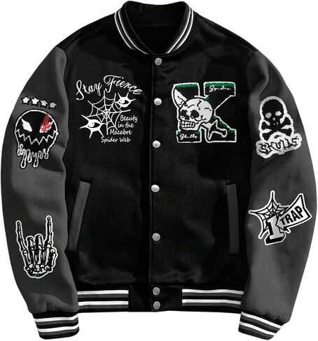 SOLY HUX Men's Varsity Jacket Y2k Gothic Graphic Button Down Long Sleeve Baseball Jacket Streetwear in Kuwait