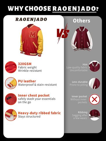 MJ Thriller Varsity Letterman Bomber Jacket Red and Yellow with M Logo Faux Leather Lightweight Vintage Style in Kuwait