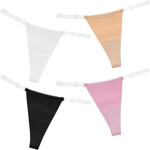 Amaxiu 4 Pack Women's Clear Strap Thong, Invisible No Show G-String Underwear, Adjustable Cotton G String Thongs for Women in Kuwait