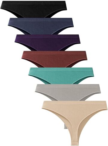 Women's Underwear Viscose Made From Bamboo Thongs Seamless Breathable Mid Waisted T-back Panties Tagless 7 Pack in Saudi Arabia