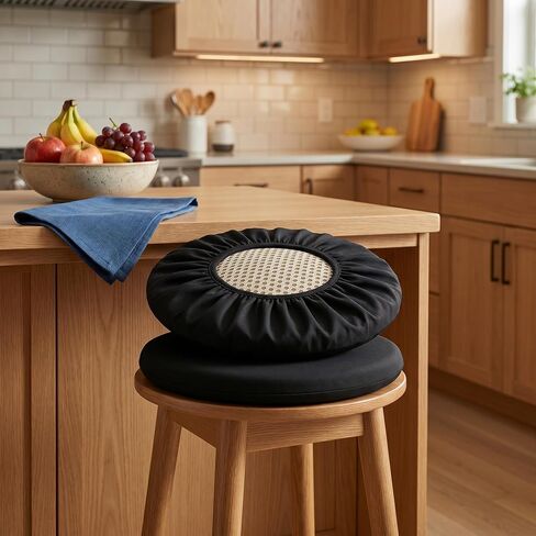 Memory Foam 14" Round Bar Stool Cushions, Non-Slip Covers with Elastic Band, Seat Cushion for Saddle Stool, Home & Kitchen Use in Saudi Arabia