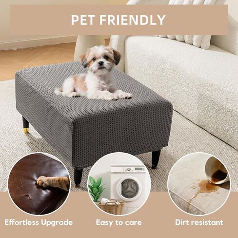 Ottoman Cover Slipcover Rectangle Fit Length 25"-30" Stretch Foot Stool Slip Cover, Footrest Slipcovers Protector with Elastic Band, Ottoman Cover Removable Washable(Small,Grid Weave Grey) in Saudi Arabia