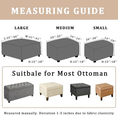 Ottoman Cover Slipcover Rectangle Fit Length 25"-30" Stretch Foot Stool Slip Cover, Footrest Slipcovers Protector with Elastic Band, Ottoman Cover Removable Washable(Small,Grid Weave Grey) in Saudi Arabia