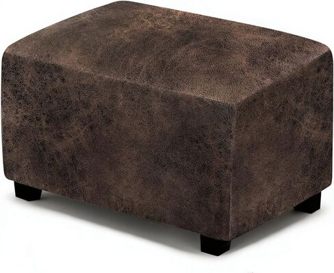 ANARACHON Leather Like Ottoman Cover, Stretch Small Square Ottoman Covers, Rectangular Ottoman Slipcovers with Removable Washable Non-Slip Elastic Bottom for Footstools (02 Brown, Small) in Saudi Arabia