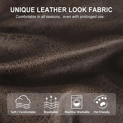 ANARACHON Leather Like Ottoman Cover, Stretch Small Square Ottoman Covers, Rectangular Ottoman Slipcovers with Removable Washable Non-Slip Elastic Bottom for Footstools (02 Brown, Small) in Saudi Arabia