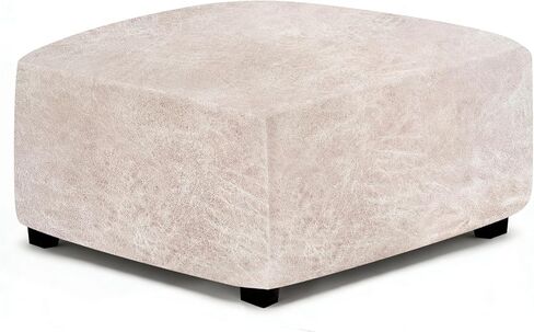 ANARACHON Leather Like Ottoman Cover, Stretch Small Square Ottoman Covers, Rectangular Ottoman Slipcovers with Removable Washable Non-Slip Elastic Bottom for Footstools (02 Brown, Small) in Saudi Arabia