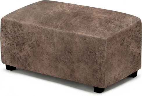 ANARACHON Leather Like Ottoman Cover, Stretch Small Square Ottoman Covers, Rectangular Ottoman Slipcovers with Removable Washable Non-Slip Elastic Bottom for Footstools (02 Brown, Small) in Saudi Arabia